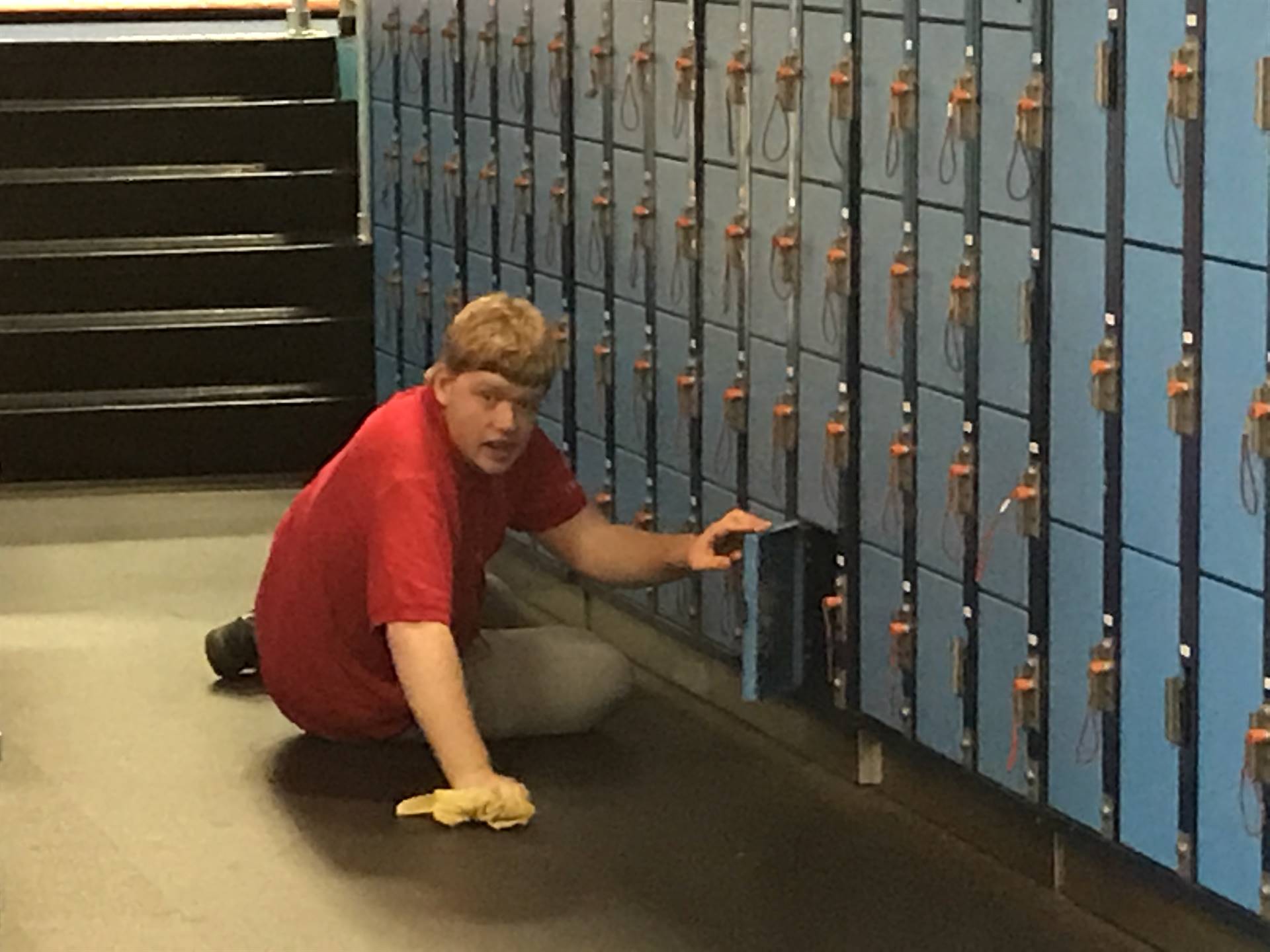 Josh Cleaning Lockers at Sky Zone